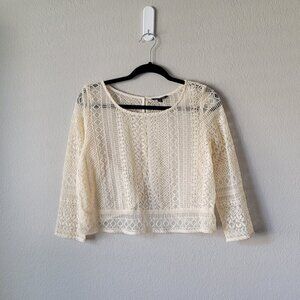 Anthropologie Ivory Lace Top Boho Chic Sheer Vintage Blouse Inspired Long Sleeve